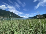 Ausblick Badeplattform - Seehaus zur Dauermiete – privater Steg & Garten, direkt am Ossiacher See